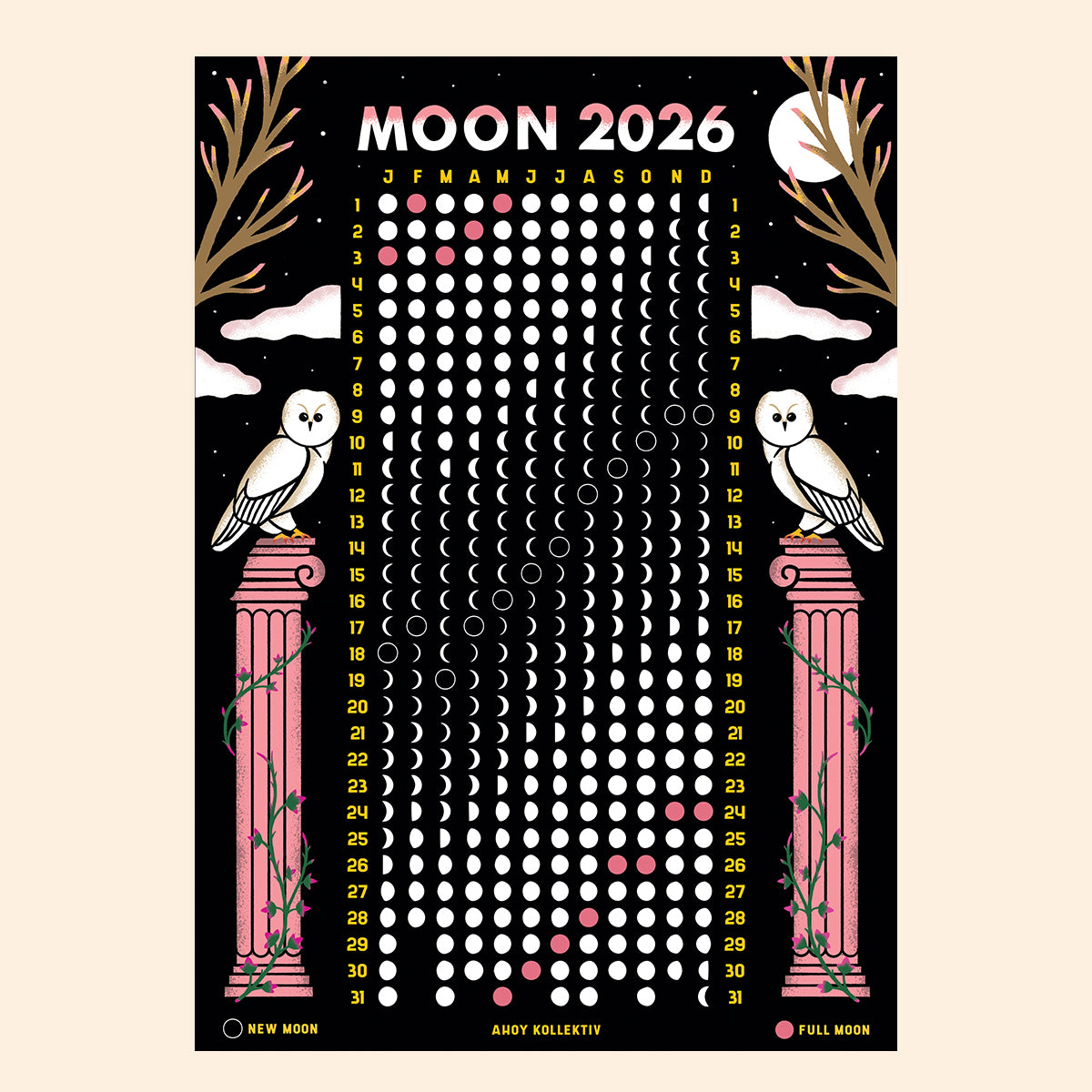 Ahoy Kollektiv Moon Calendar 2026 - Print A4