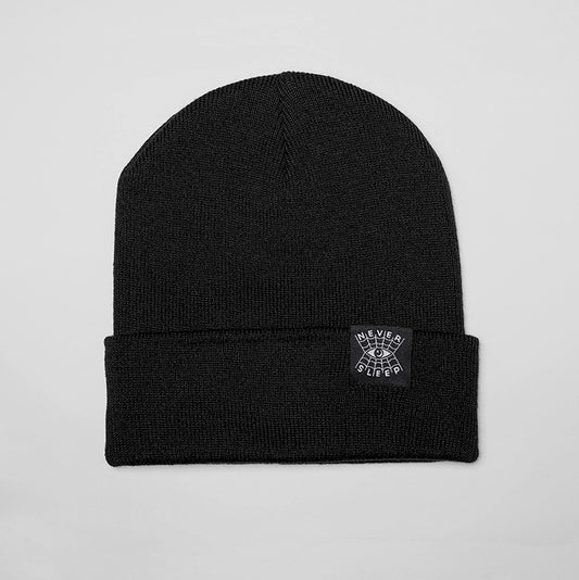 "Never Sleep" Black - Cuffed Beanie
