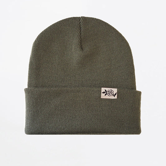 "Rose" Olive Green - Cuffed Beanie