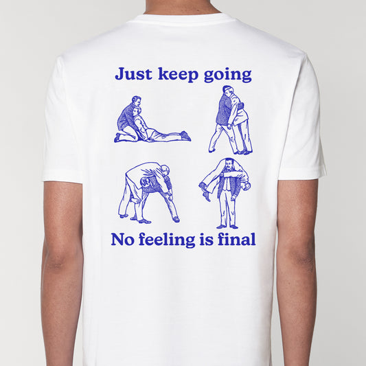Organic Cotton white t-shirt that features a vintage illustration and a quote from a Rilke Poem - Mental health awareness 