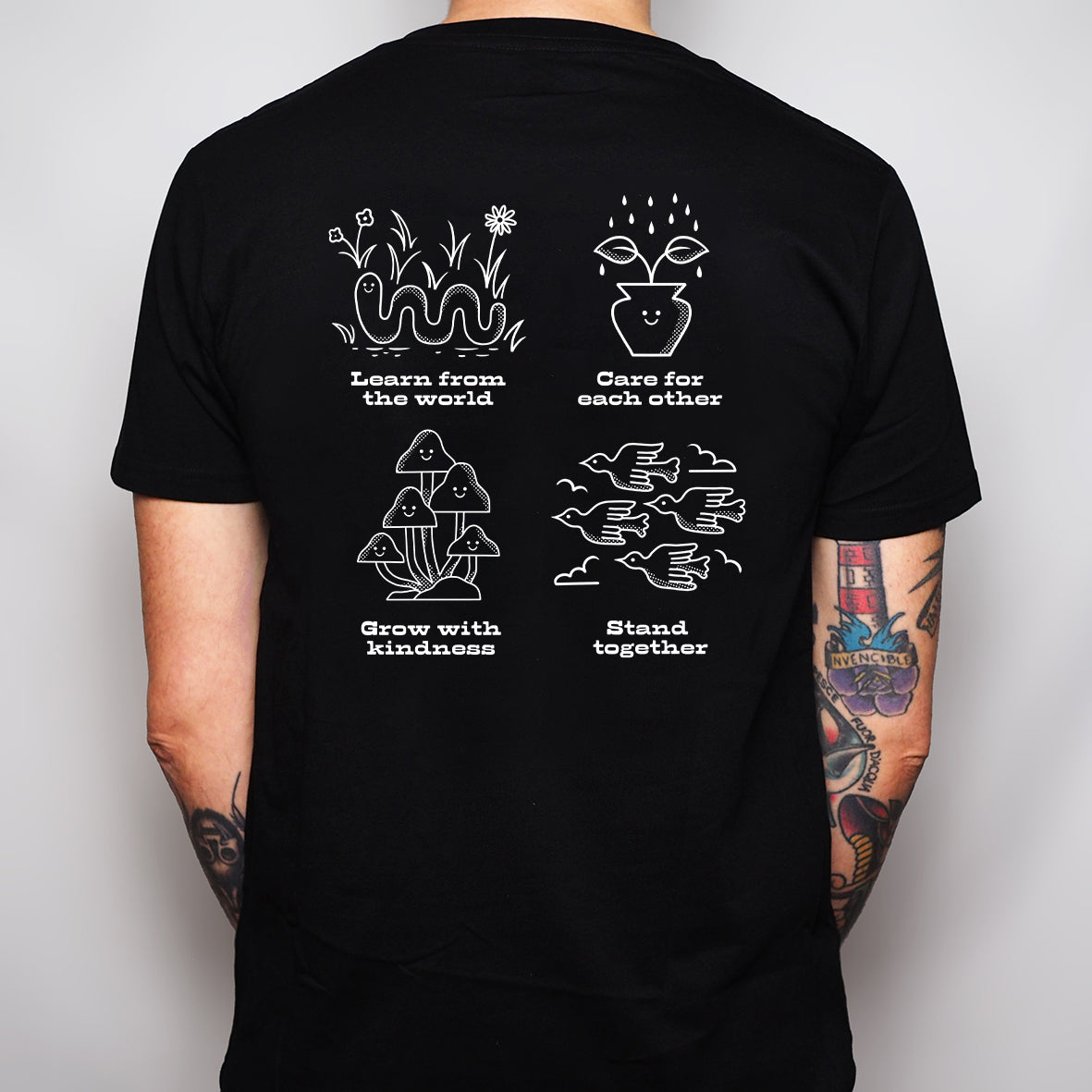 Make a Change unisex black t-shirt back print featuring an eco-activism graphic manifesto - environmental justice streetwear 