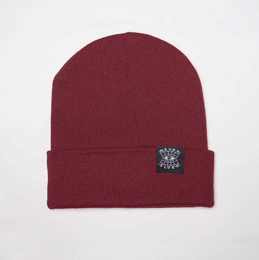 "Never Sleep" Burgundy - Cuffed Beanie