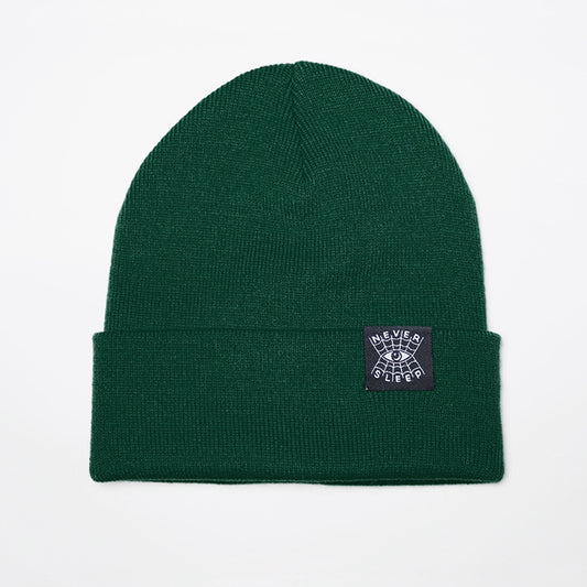 "Never Sleep" Green - Cuffed Beanie