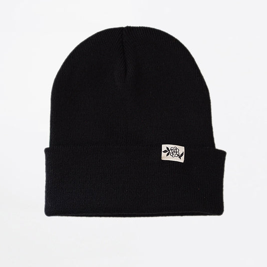 "Rose" Black - Cuffed Beanie