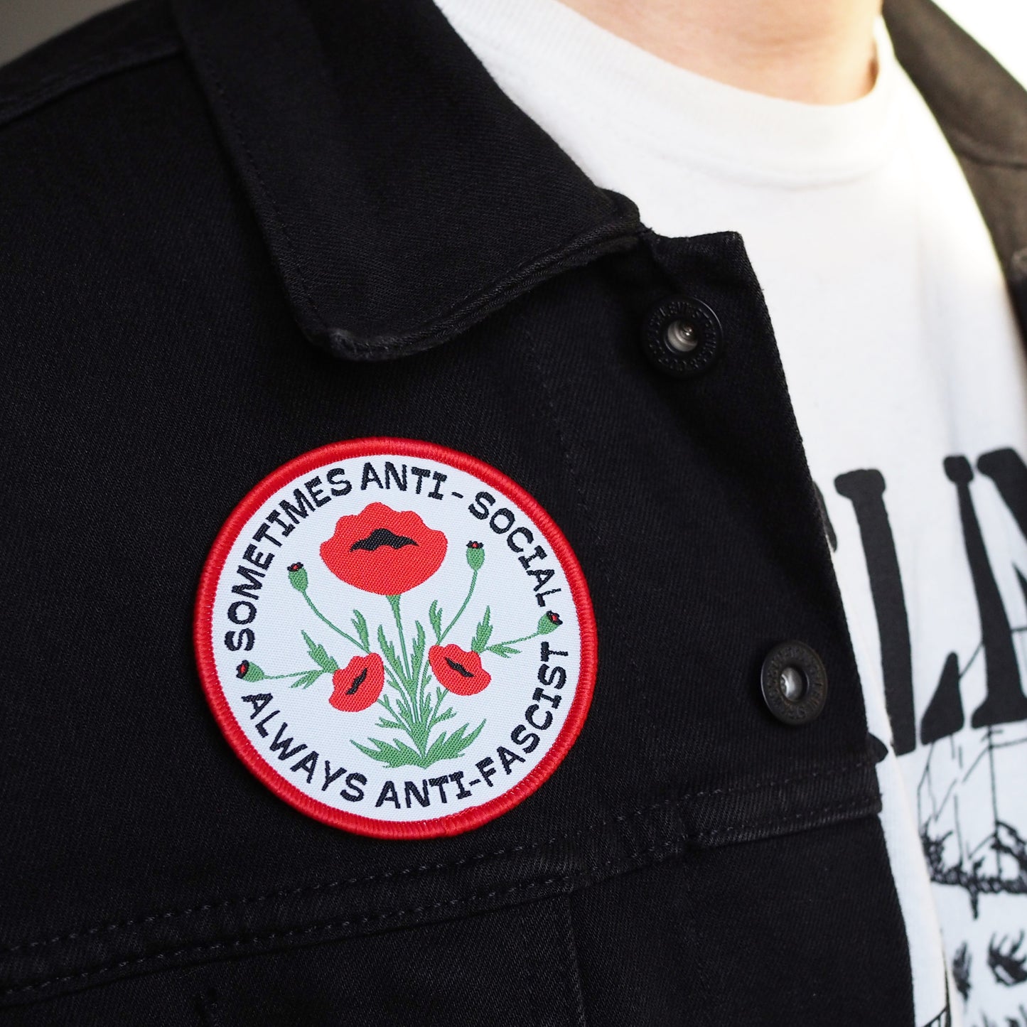 Sometimes antisocial always antifascist iron on cotton patch political antifa patch on denim jacket