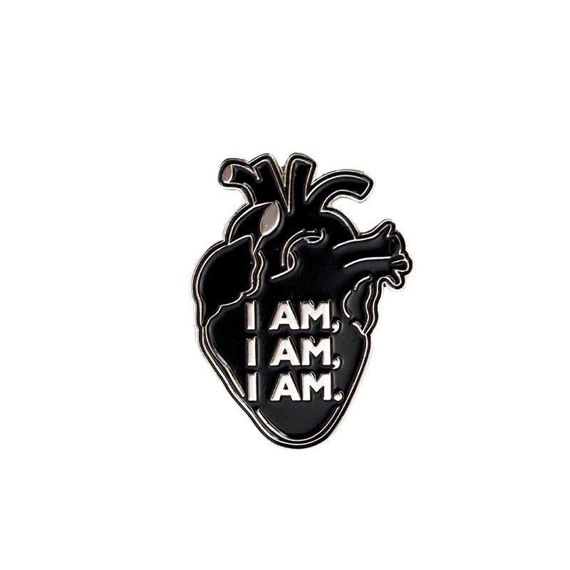 Black Anatomical Heart enamel pin featuring a quote by Sylvia Plath Bell Jar - Feminist Poet Writer