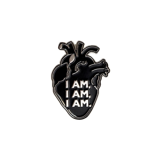 Black Anatomical Heart enamel pin featuring a quote by Sylvia Plath Bell Jar - Feminist Poet Writer