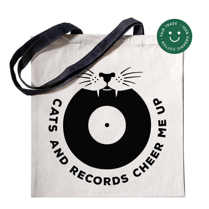 Cats and Records - Organic Heavy Cotton Canvas tote bag